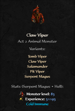 Diablo 2 Resurrected Deadliest Monsters - Claw Viper