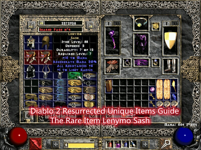 Diablo II: Resurrected Items Guide- The RARE Item Lenymo Sash In D2