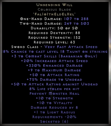 Diablo 2 Resurrected 2.4 Unbending Will Runeword Attributes & Pros | D2R Ladder Runewords Guide