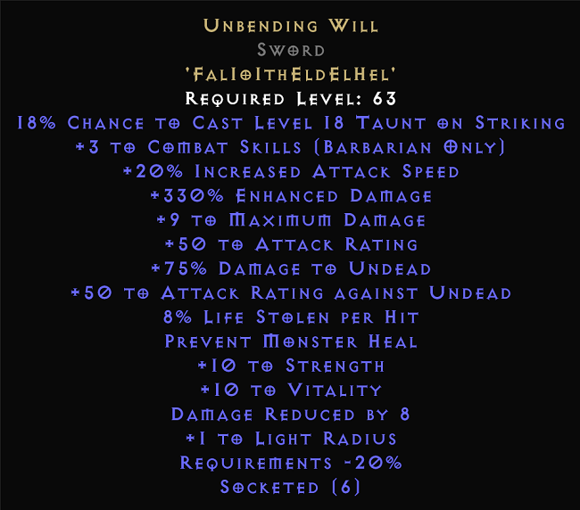 D2R 2.4 Ladder New Runewords - Unbending Will