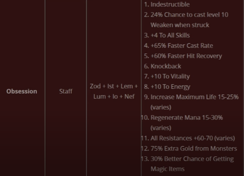 Diablo 2 Resurrected 2.4 Obsession Runeword Attributes & Pros | D2R Ladder Runewords Guide