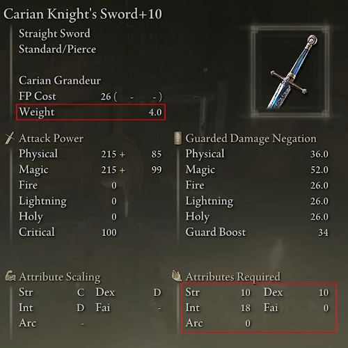 Elden Ring Straight Swords Tier List - Carian Knight's Sword