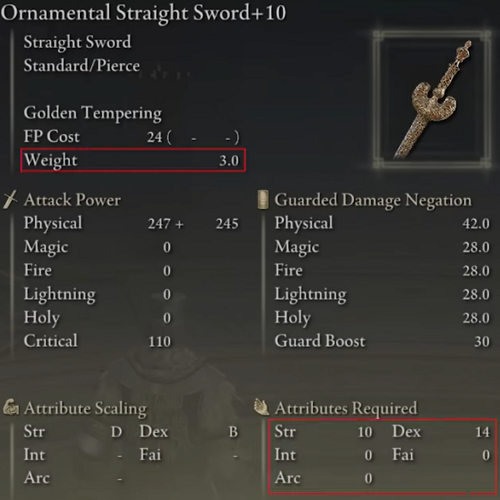 Elden Ring Straight Swords Tier List - Ornamental Straight Sword