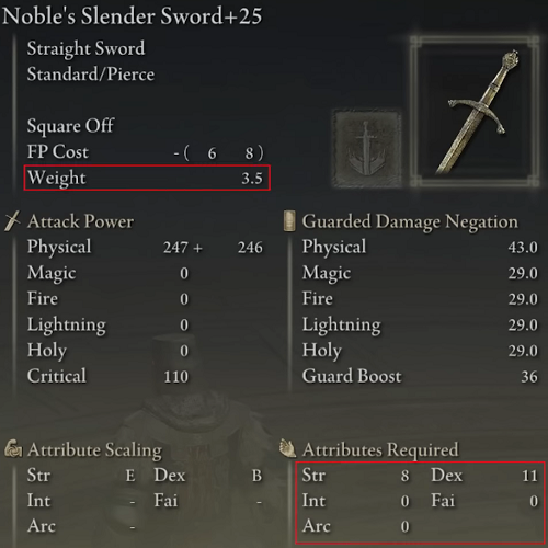 Elden Ring Straight Swords Tier List - Noble's Slender Sword