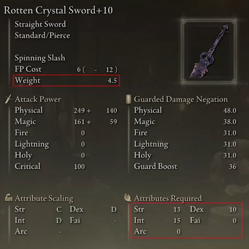 Elden Ring Straight Swords Tier List - Rotten Crystal Sword