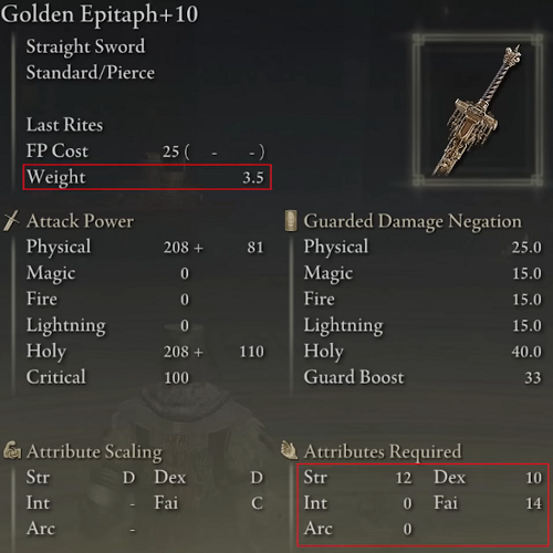 Elden Ring Straight Swords Tier List - Golden Epitaph