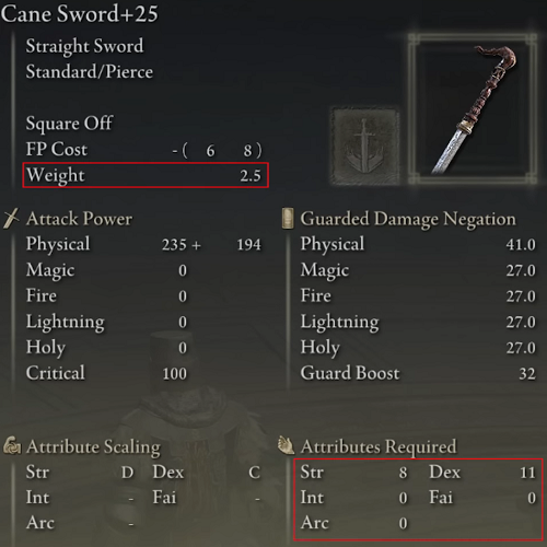 Elden Ring Straight Swords Tier List - Cane Sword