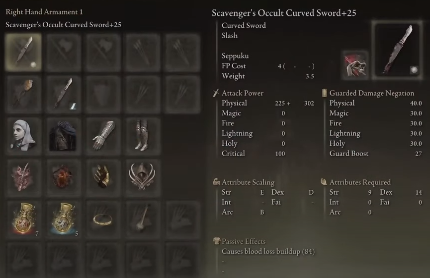 Elden Ring Scavenger Curved Sword Build